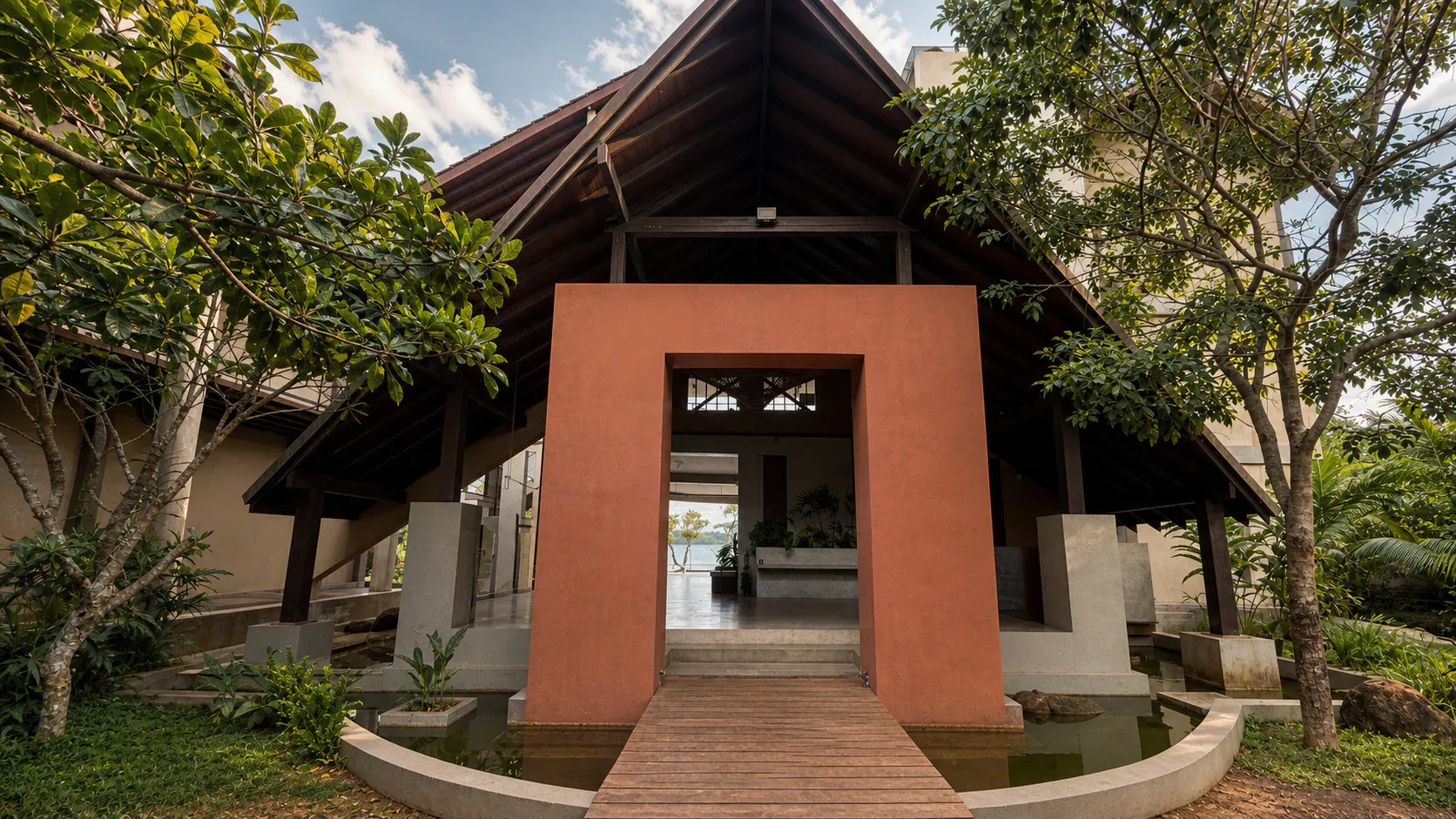 The entrance pavilion at Zen Koggala beside Koggala Lake