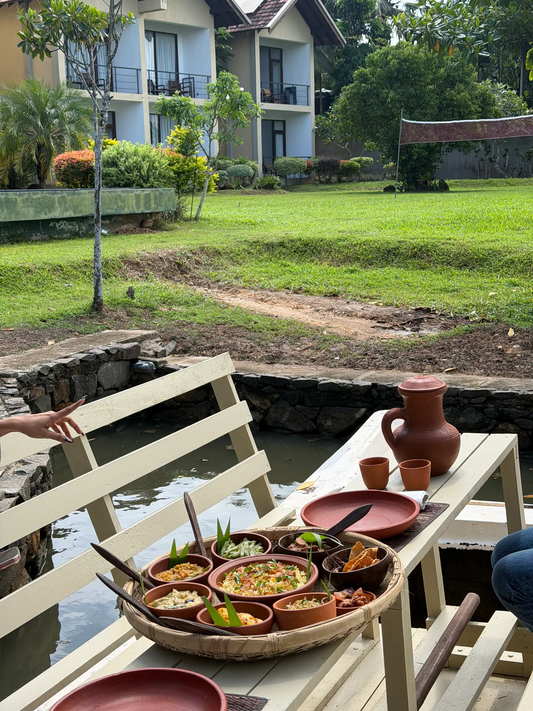 Sri Lankan food served beside Koggala Lake
